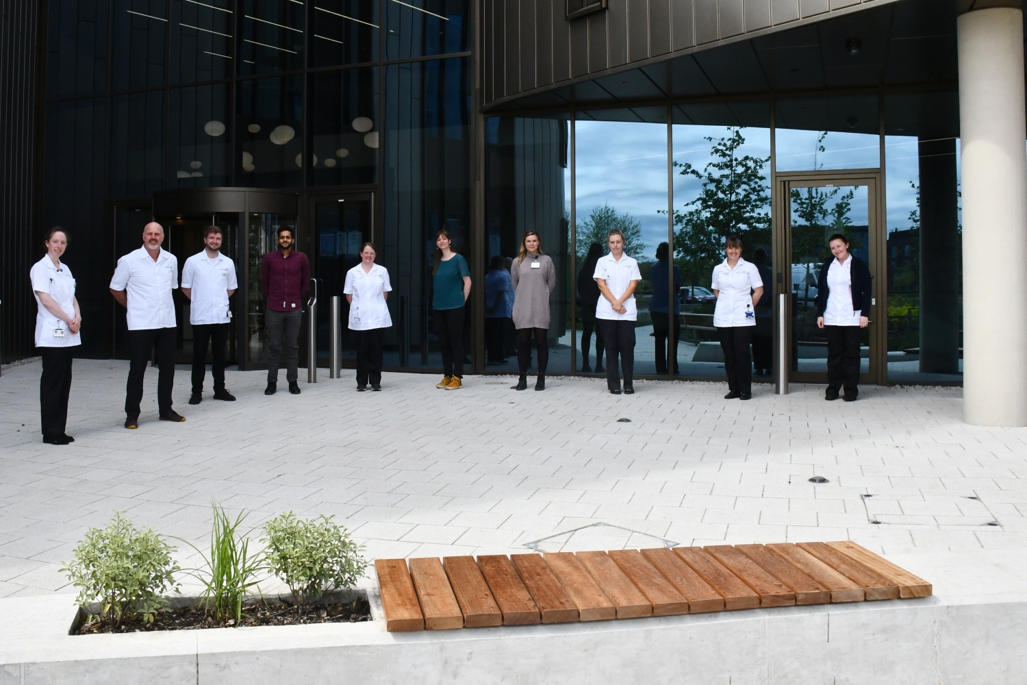 A group of people standing outside