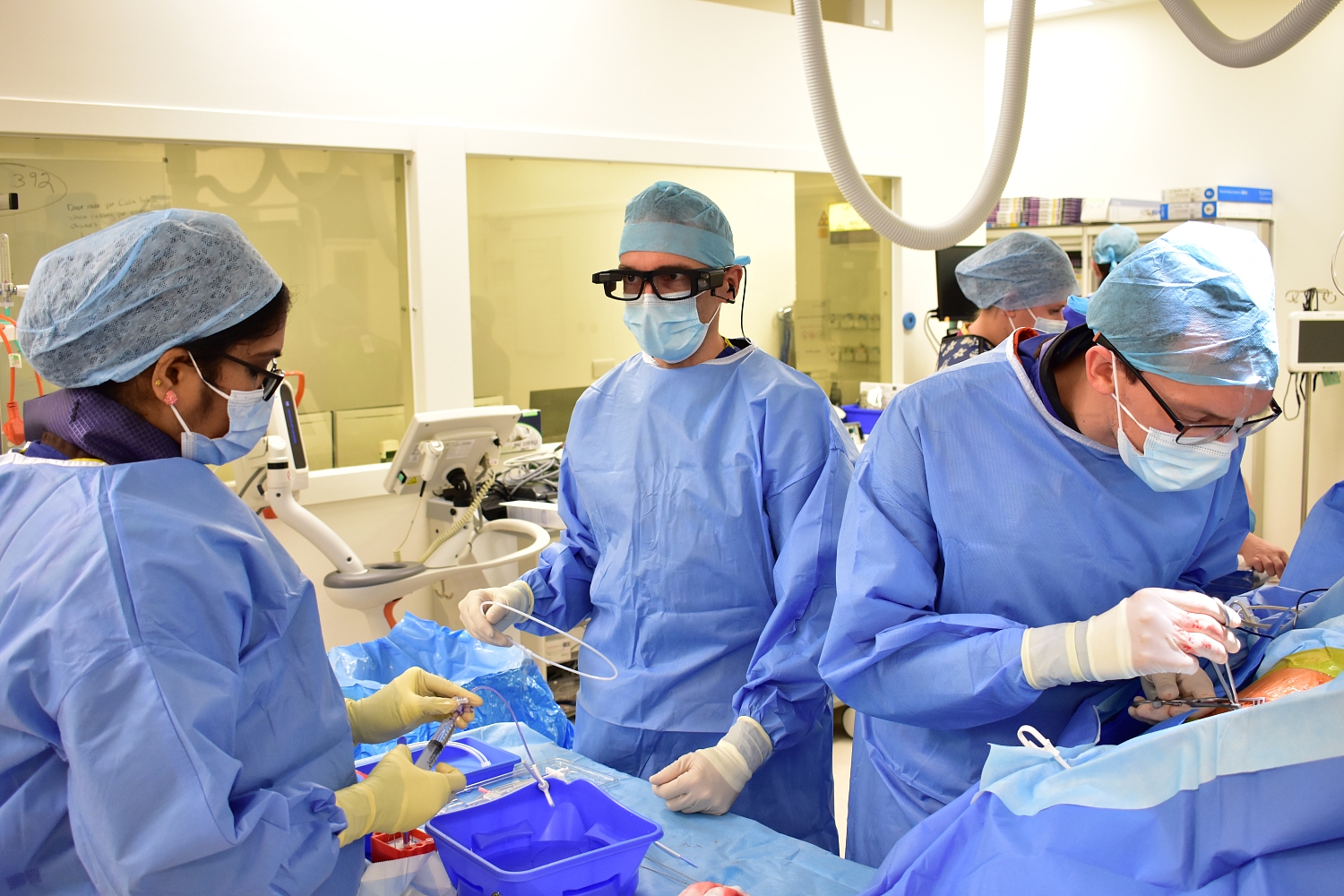 Dr Patrick Heck wearing the Smart Glasses during the cath lab procedure